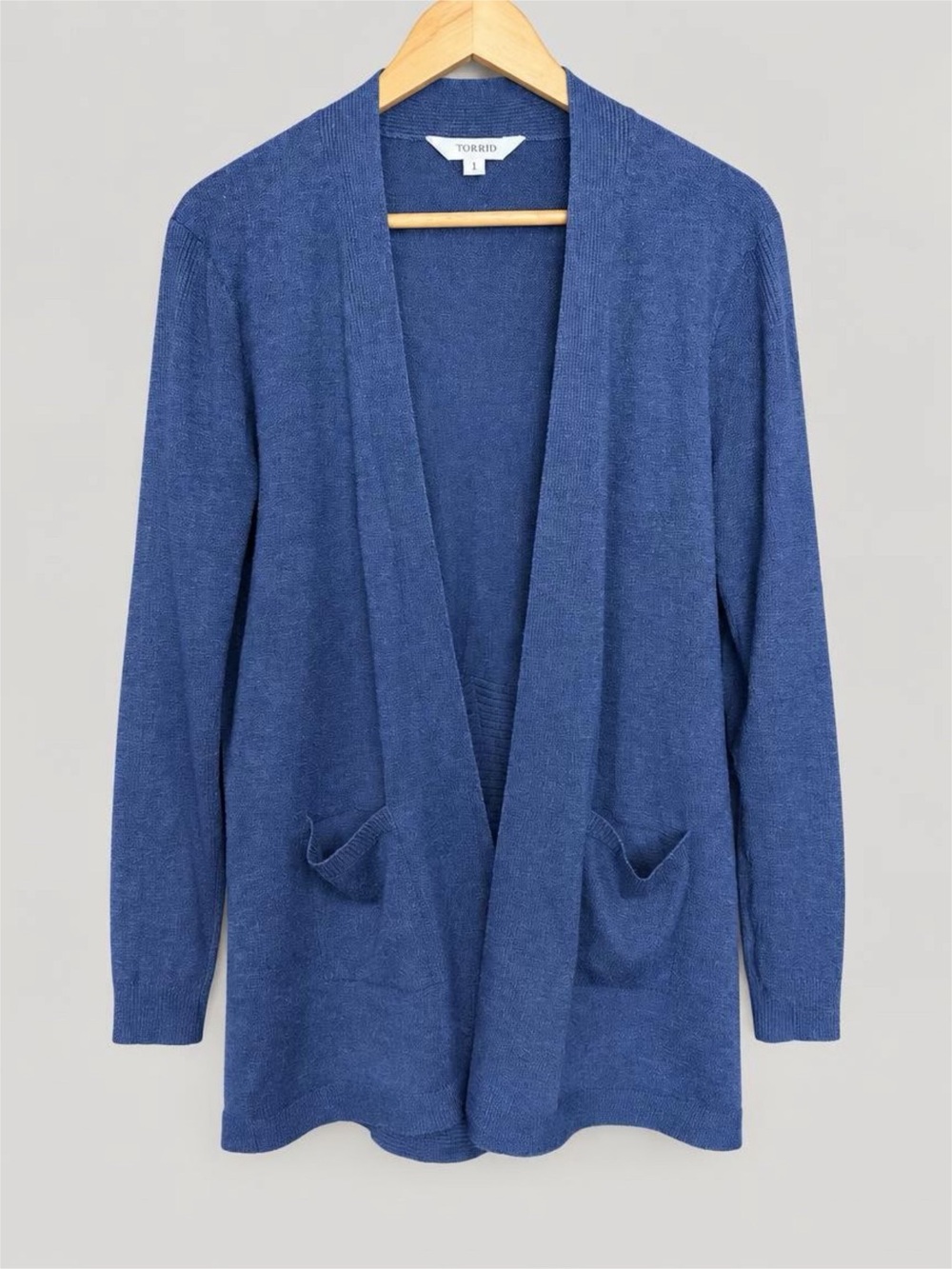 Time and Tru Blue Open-Front Cardigan with Pockets - M